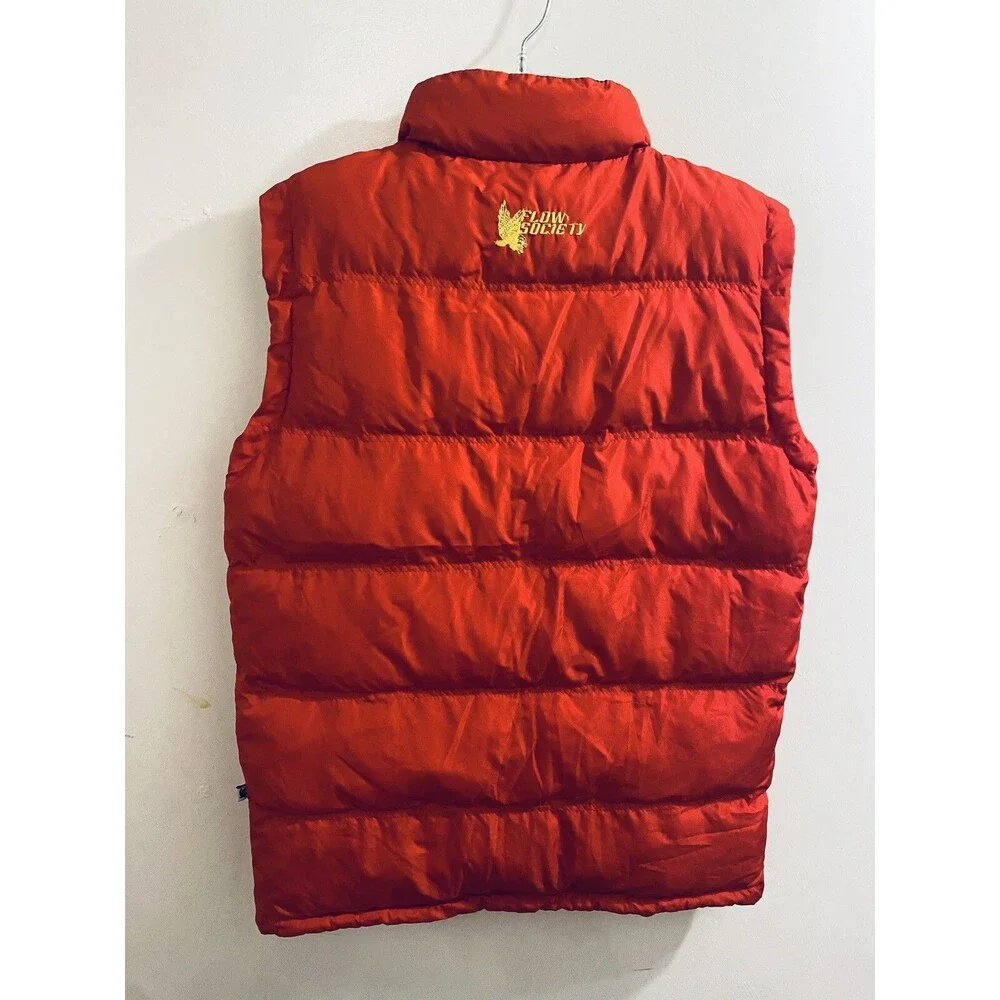 Flow Society Lacrosse Puffer Vest Boys Youth Size L Red Yellow Monkeys Graphics